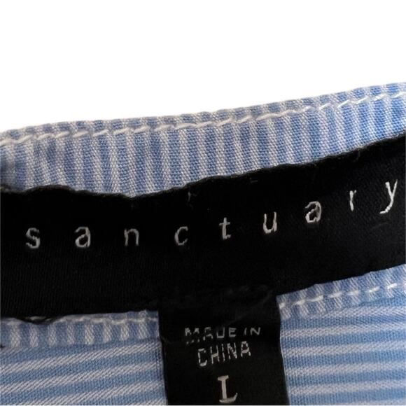 Sanctuary Baby Blue Pinstripe Balloon Sleeve Top Size Large - Picture 9 of 10